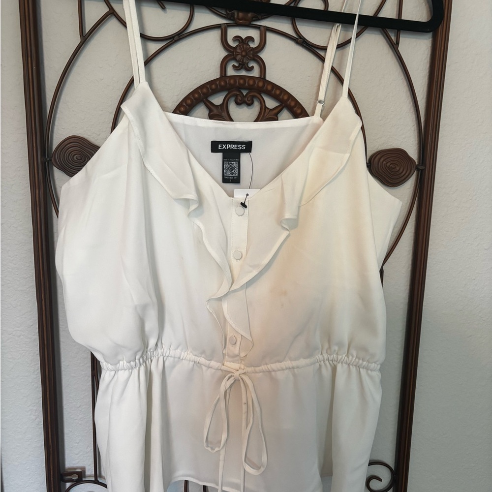 Express White Ruffled Tie Front Camisole